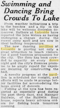 Lakeside Pavillion - July 1920 Article On Pavillion